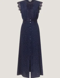 Cleo Lace Polka Dot Midi Dress Blue
