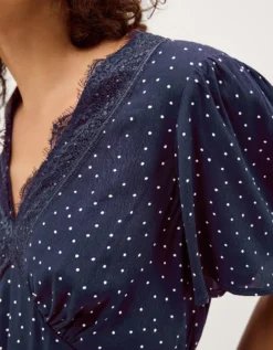 Cleo Lace Polka Dot Top Blue