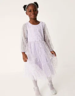 Colette Pearl Long Sleeve Party Dress Purple