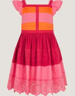 Colour Block Broderie Dress Pink