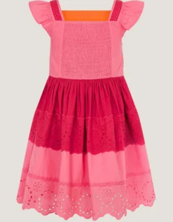 Colour Block Broderie Dress Pink