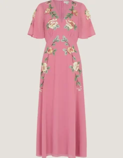 Cora Embellished Floral Midi Dress Pink