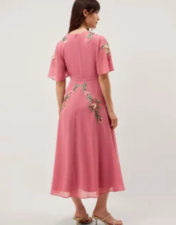 Cora Embellished Floral Midi Dress Pink