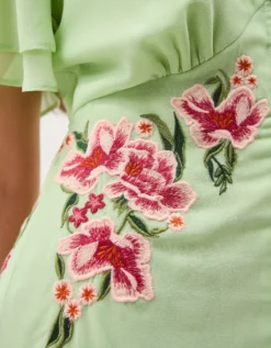 Coraline Floral Embroidered Midi Dress Green