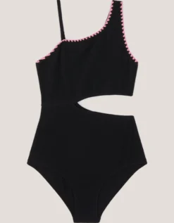 Crinkle Textured Cut-Out Swimsuit Black