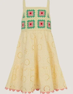 Crochet Broderie Dress White