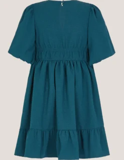 Crochet Yoke Tiered Dress Blue