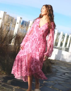 Crās Debbie Floral Mesh Wrap Dress Pink