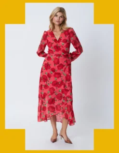 Crās Floral Wrap Dress Red