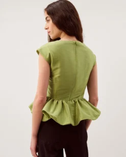 Dahlia Sleeveless Peplum Top Green