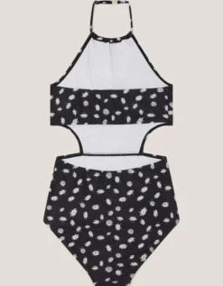 Daisy Cut-Out Halter Swimsuit Black