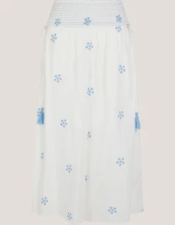Daisy Embroidered Floral Midi Skirt White
