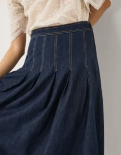 Darcie Pleated Denim Midi Skirt Blue