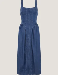 Delia Square Neck Denim Midi Dress Blue