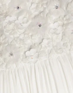 Delores Applique Floral Pleat Dress Ivory
