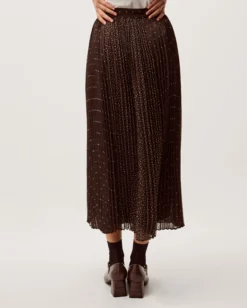 Demi Polka Dot Pleated Midi Skirt Brown