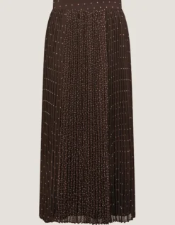 Demi Polka Dot Pleated Midi Skirt Brown