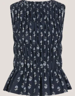 Deniz Sleeveless Smocked Floral Top Blue