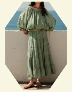 Devotion Twins Sage Tiered Midi Skirt Green