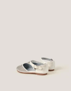 Diamanté Closed Toe Flats Silver
