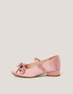 Diamante Bow Ballet Heels Pink