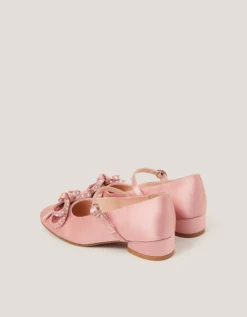 Diamante Bow Ballet Heels Pink