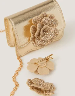 Diamanté Flower Bag & Hair Clips Set