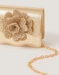 Diamanté Flower Metallic Bag