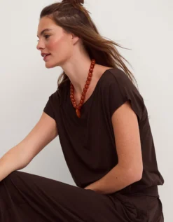 Dilly Short Sleeve Jersey Jumpsuit Brown