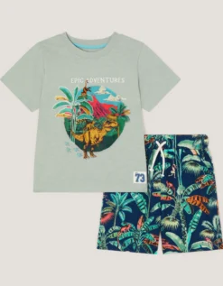 Dinosaur Print T-Shirt & Shorts Set Green
