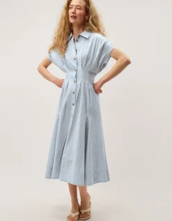 Dory Stripe Midi Shirt Dress Blue