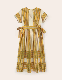 East Alana Hand-Woodblock Stripe Dress Yellow