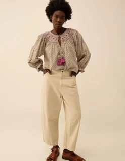 East Alina Floral Printed Smocking Top Brown