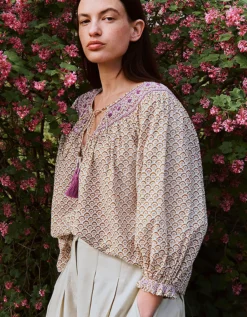 East Alina Floral Printed Smocking Top Brown