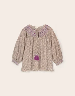 East Alina Floral Printed Smocking Top Brown