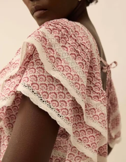 East Alina Printed Floral Lace Insert Dress Pink