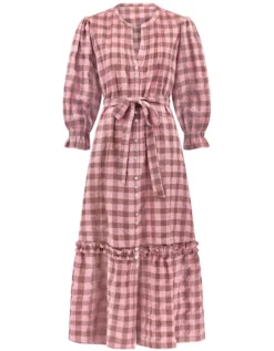 East Alyessia Woven Gingham Midi Dress Multi