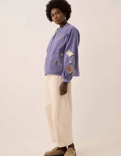 East Anyar Botanical Embroidered Cotton Twill Jacket Blue