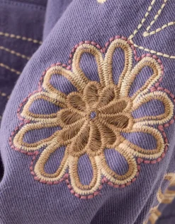 East Anyar Botanical Embroidered Cotton Twill Jacket Blue