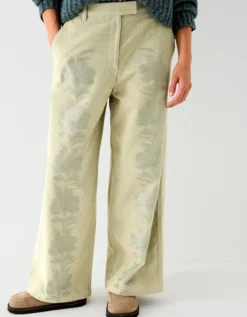 East Astrid Embroidered Corduroy Trousers Green