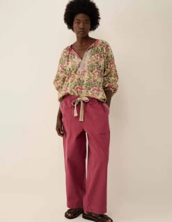 East Aurelie Hand-Woodblock Botanical Print Cotton Top Multi