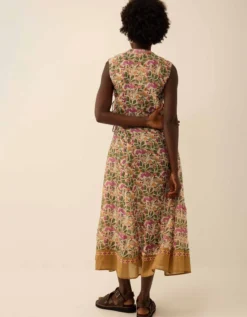 East Aurelie Hand-Woodblock Botanical Print Dress Multi