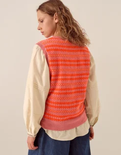 East Becky Alpaca and Cashmere Fairisle Tank Orange