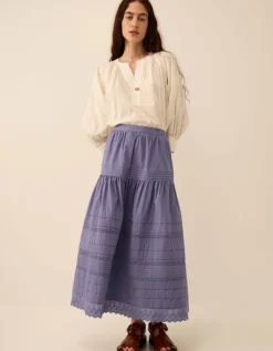 East Betsy Cotton Poplin Midi Skirt Blue