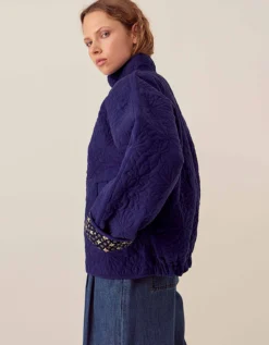 East Celine Lightly Quilted Floral Stitch Jacket Blue