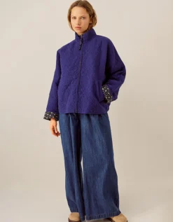 East Celine Lightly Quilted Floral Stitch Jacket Blue
