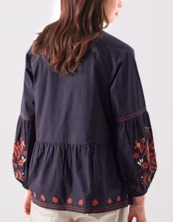 East Cerza Embroidered Top Grey