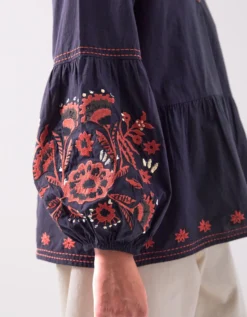 East Cerza Embroidered Top Grey