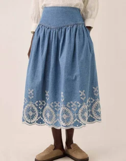 East Coralie Denim Broderie Skirt Blue