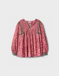 East Darney Floral Print Cotton Top Red